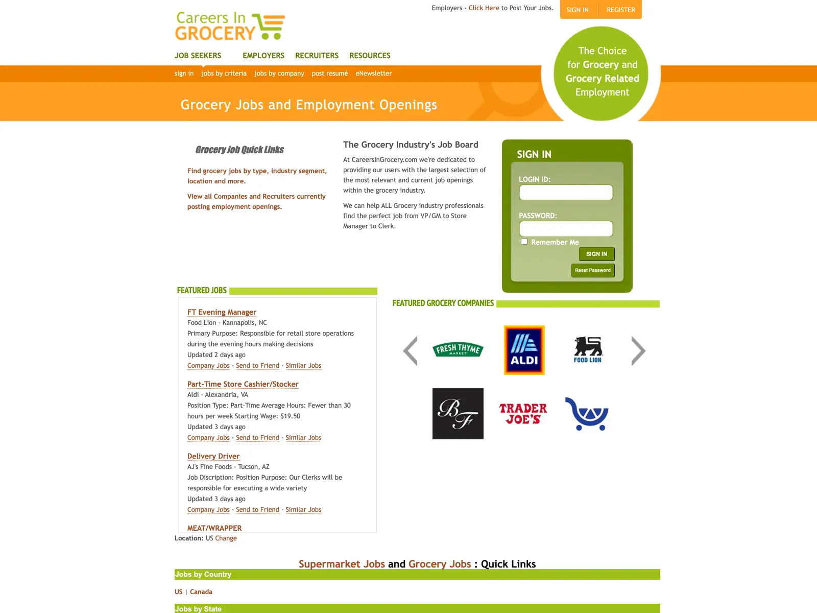 Screenshot of CareersInGrocery.com