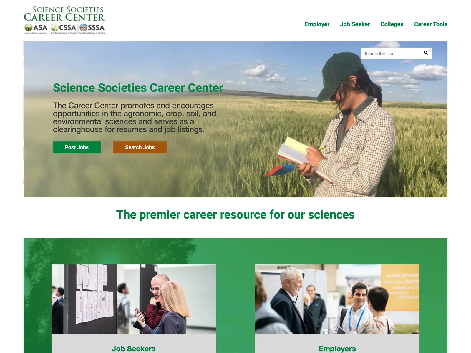 Screenshot of Science Societies Career Center