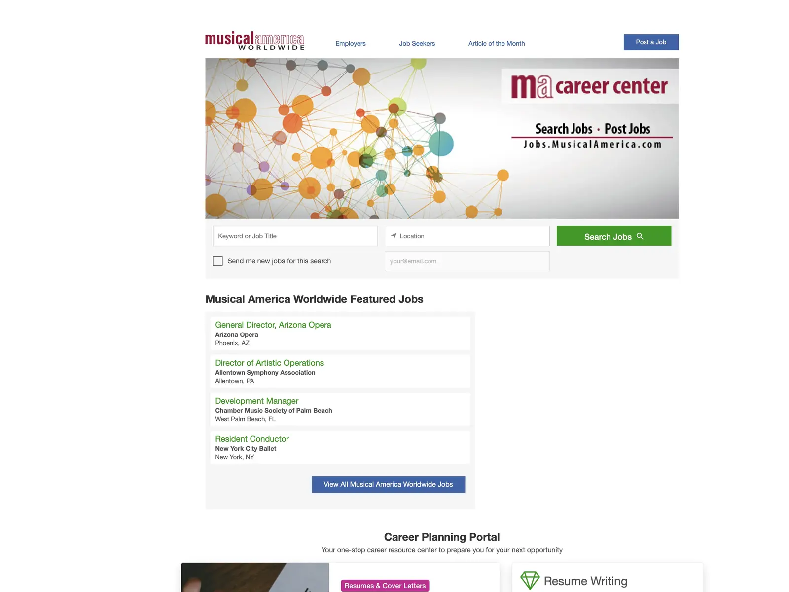 Screenshot of Musical America Career Center