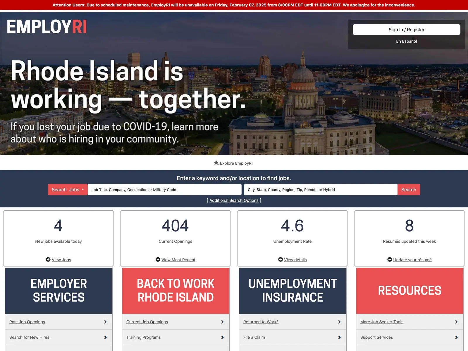 Screenshot of EmployRI