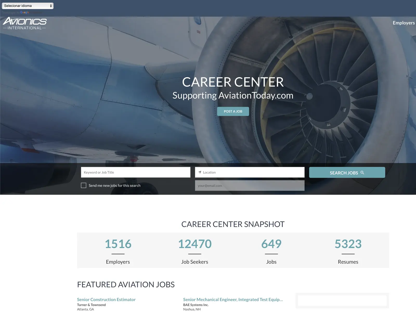 Screenshot of Aviation Jobs - AviationToday.com