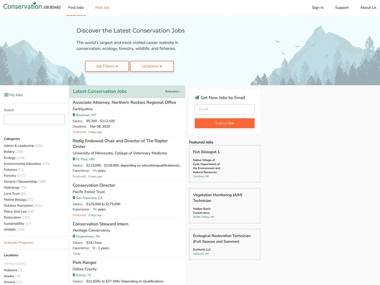Screenshot of Conservation Job Board