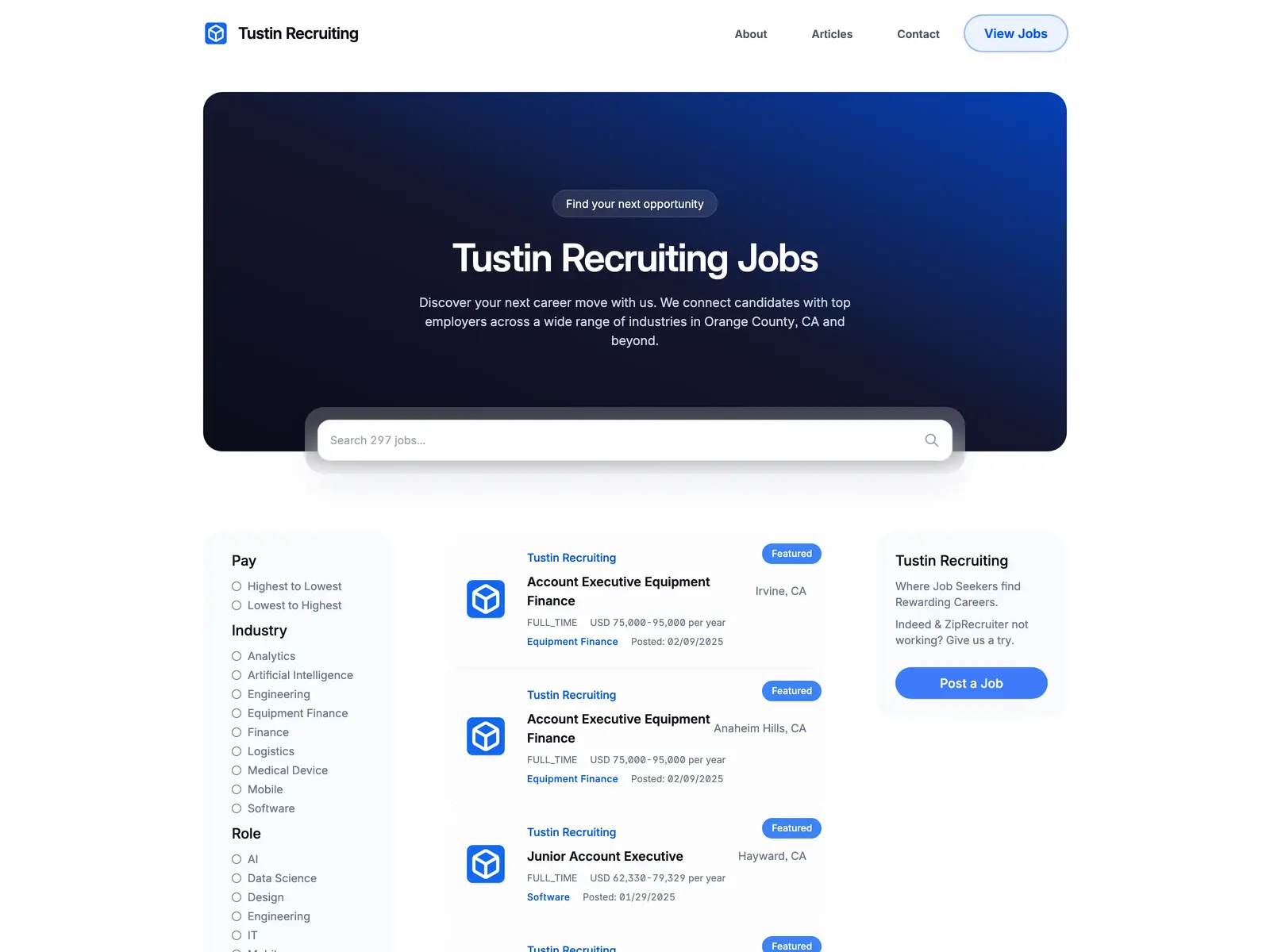 Screenshot of Tustin Recruiting Jobs