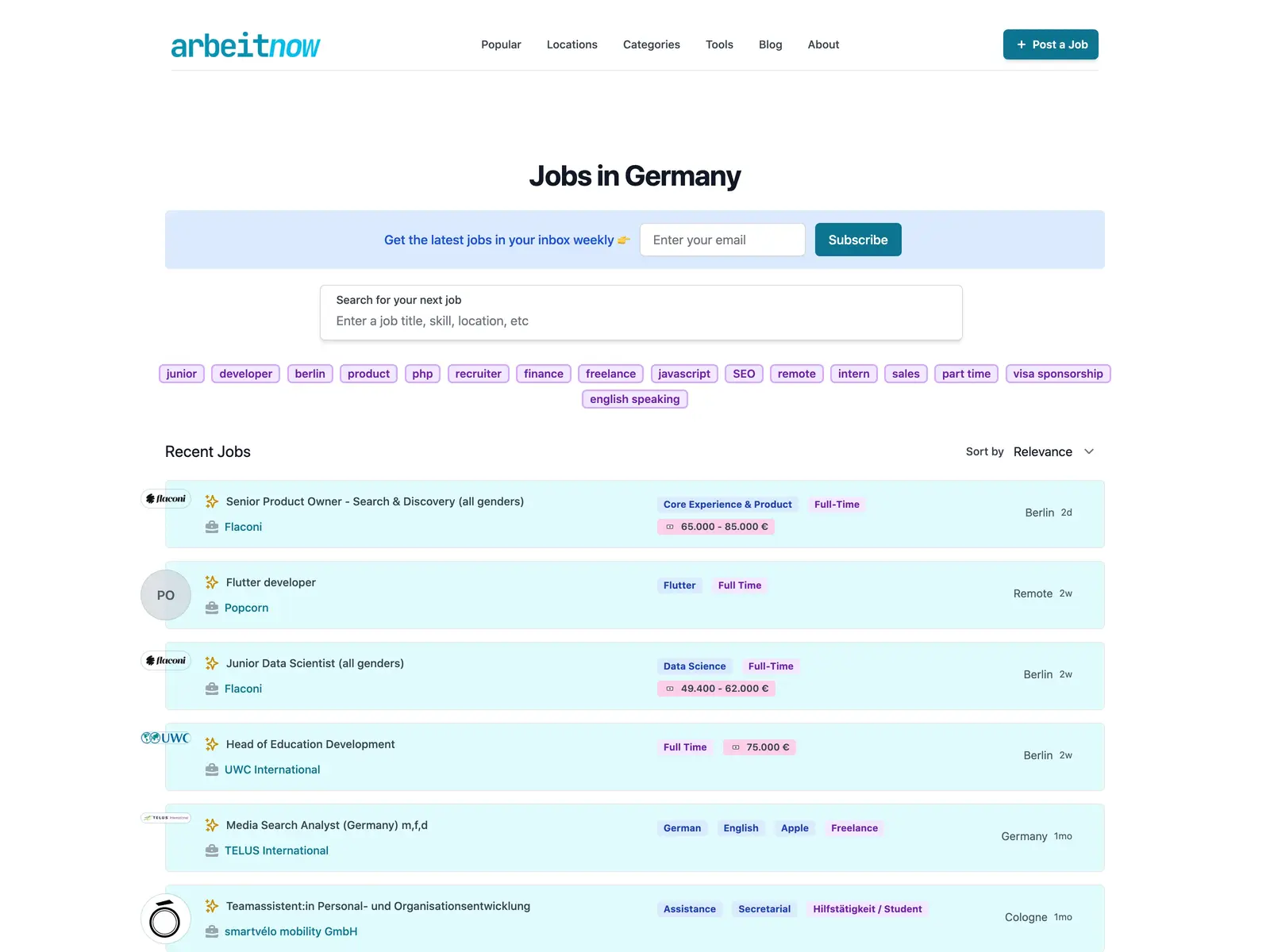 Screenshot of Arbeitnow