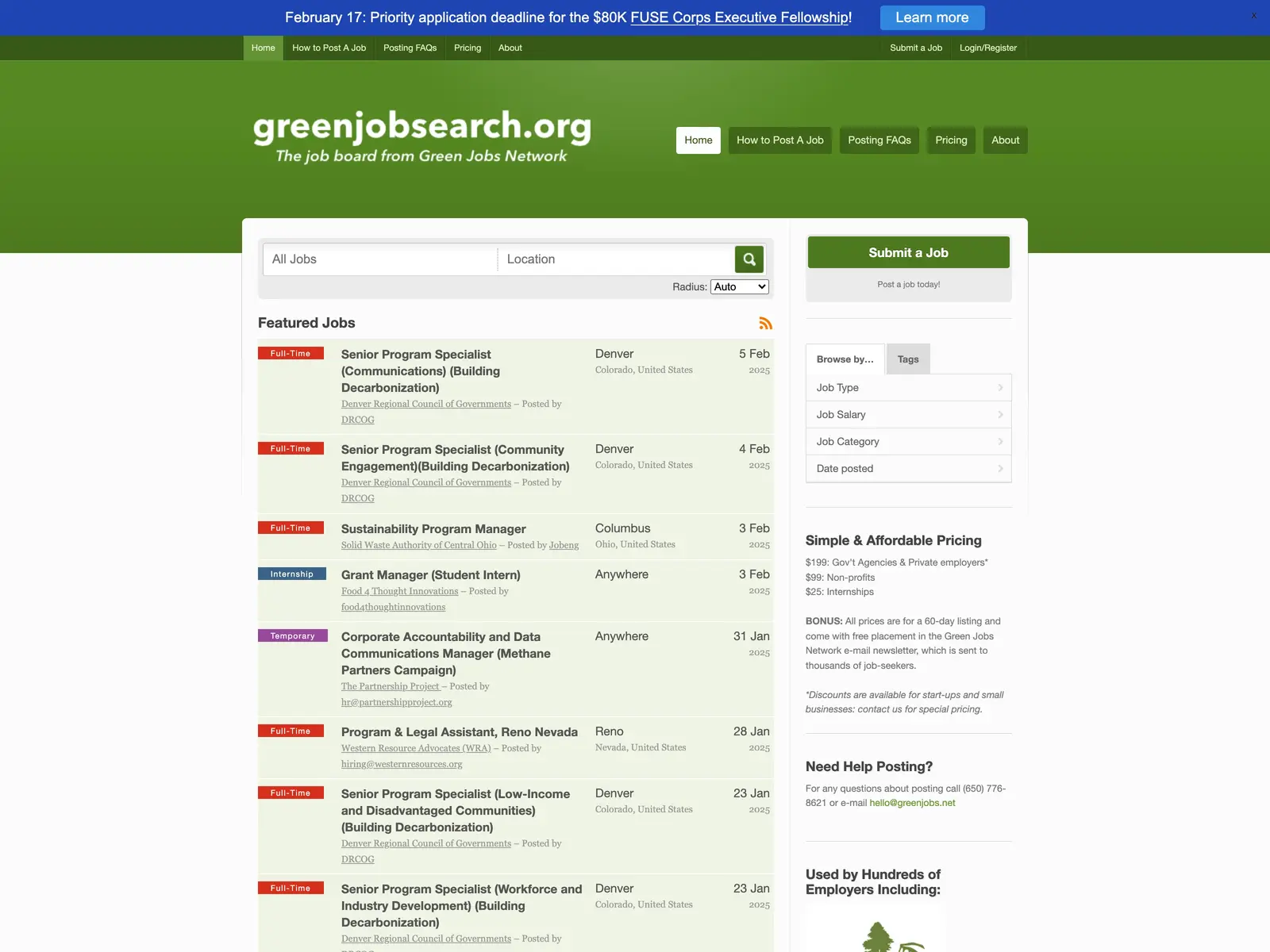 Screenshot of Green Jobs Board