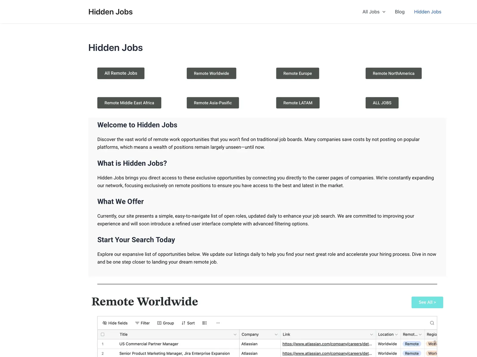 Screenshot of Hidden Jobs