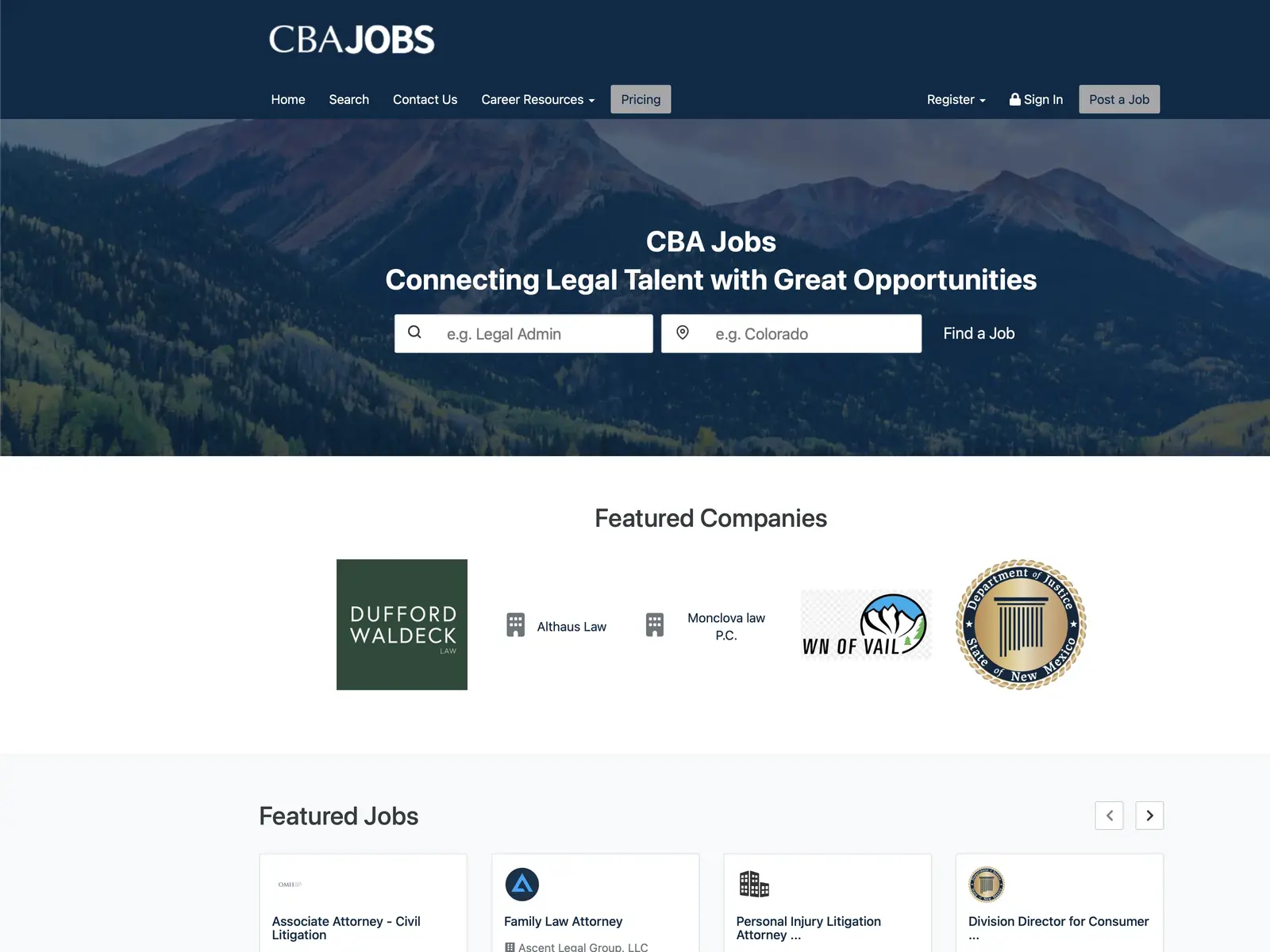 Screenshot of Colorado Bar Association Job Board