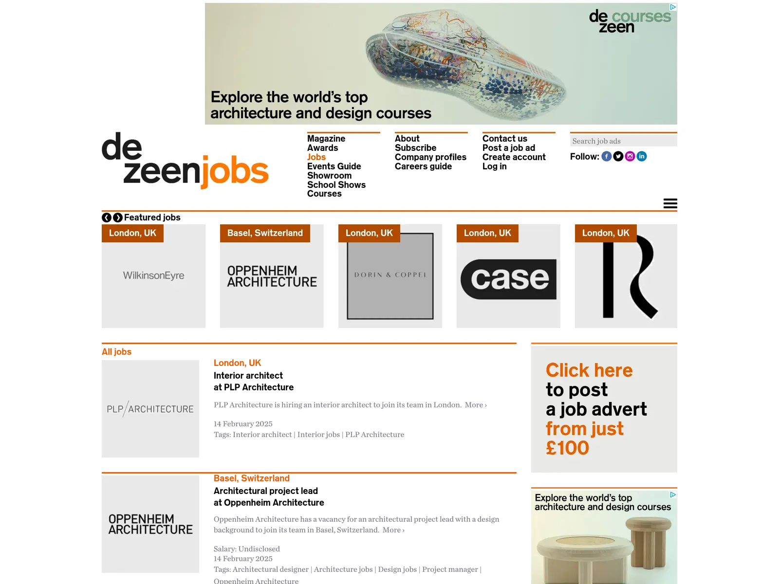 Screenshot of Dezeen Jobs