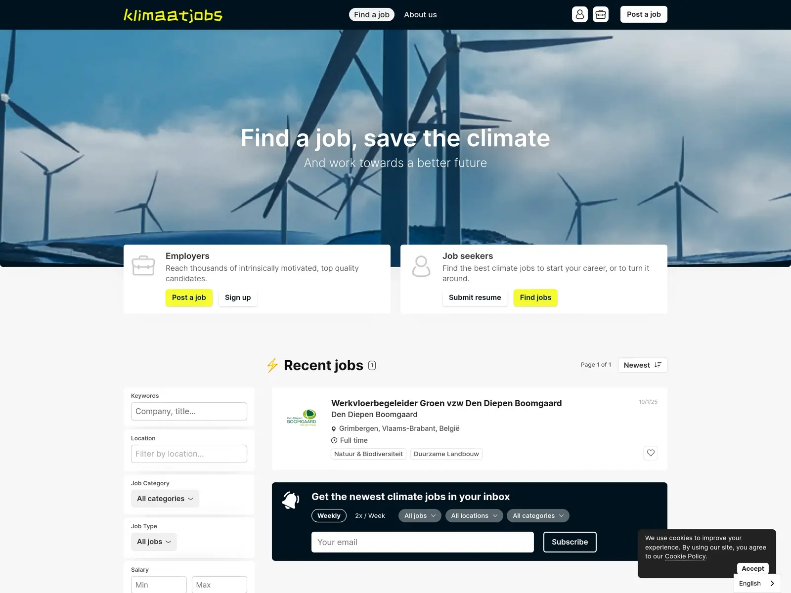 Screenshot of Klimaatjobs.be