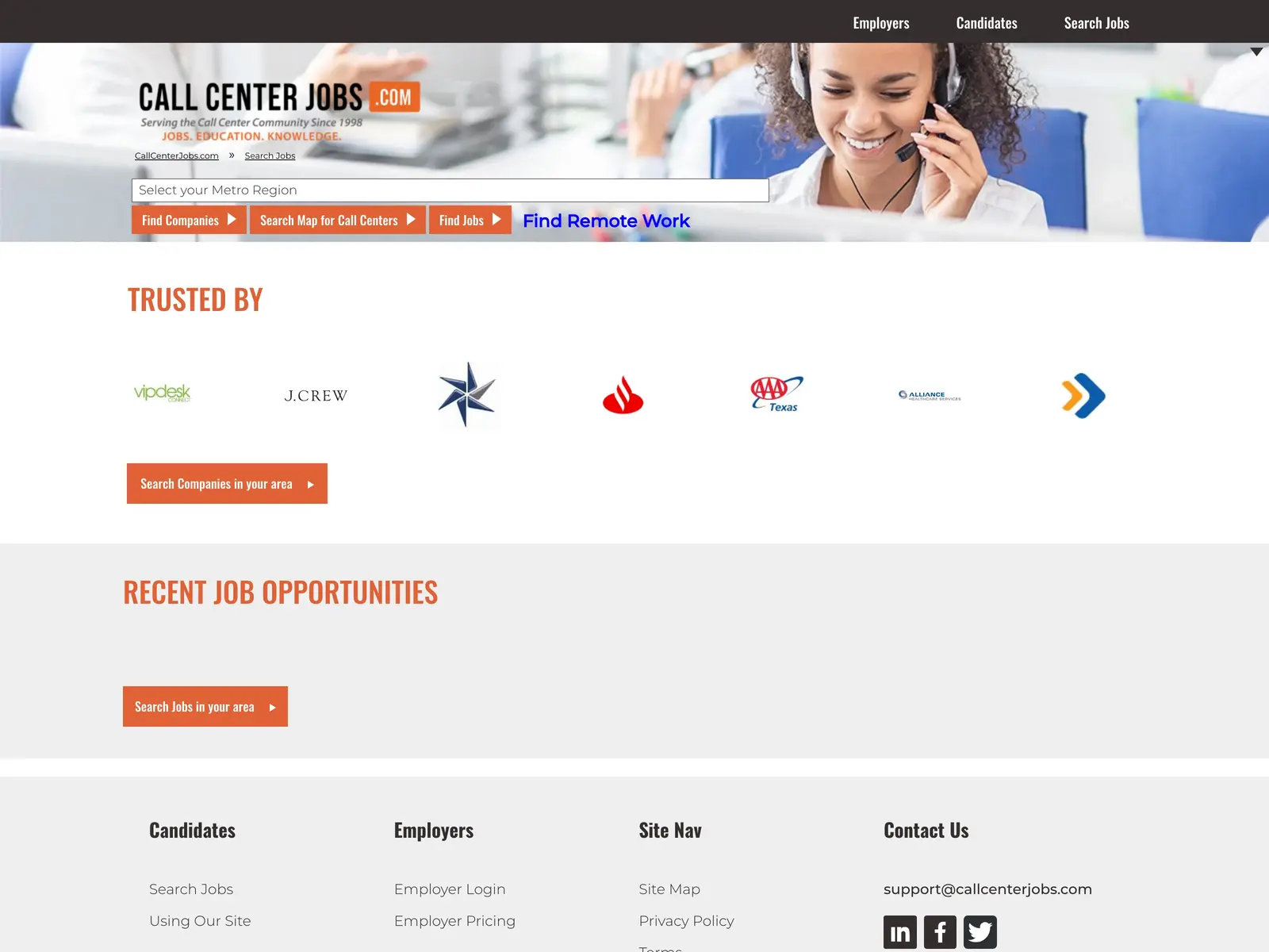 Screenshot of CallCenterJobs.com