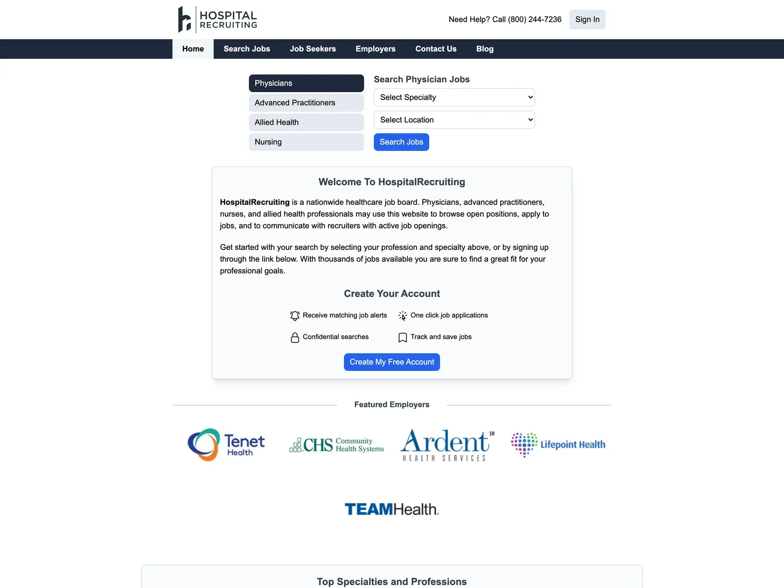 Screenshot of HospitalRecruiting.com