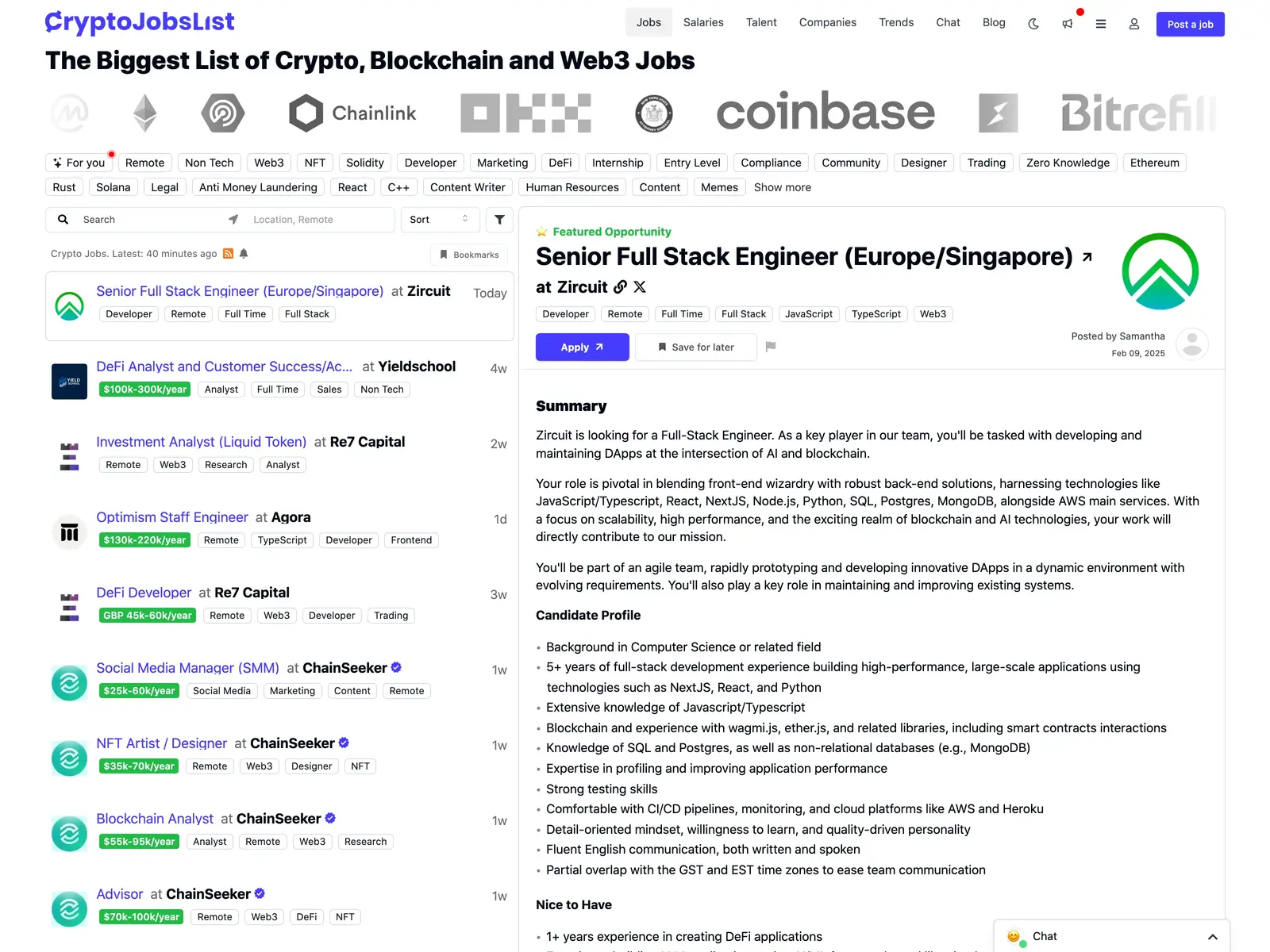 Screenshot of Crypto Jobs List