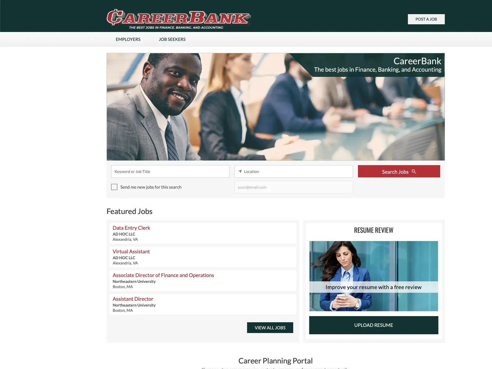 Screenshot of CareerBank