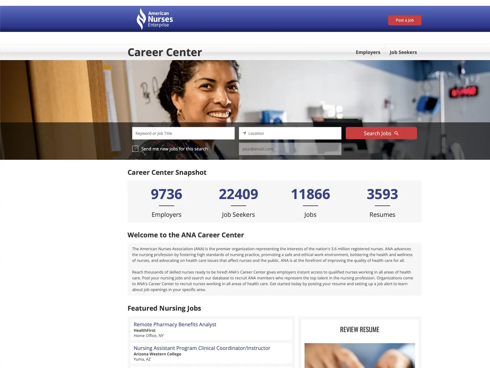 Screenshot of ANA Career Center