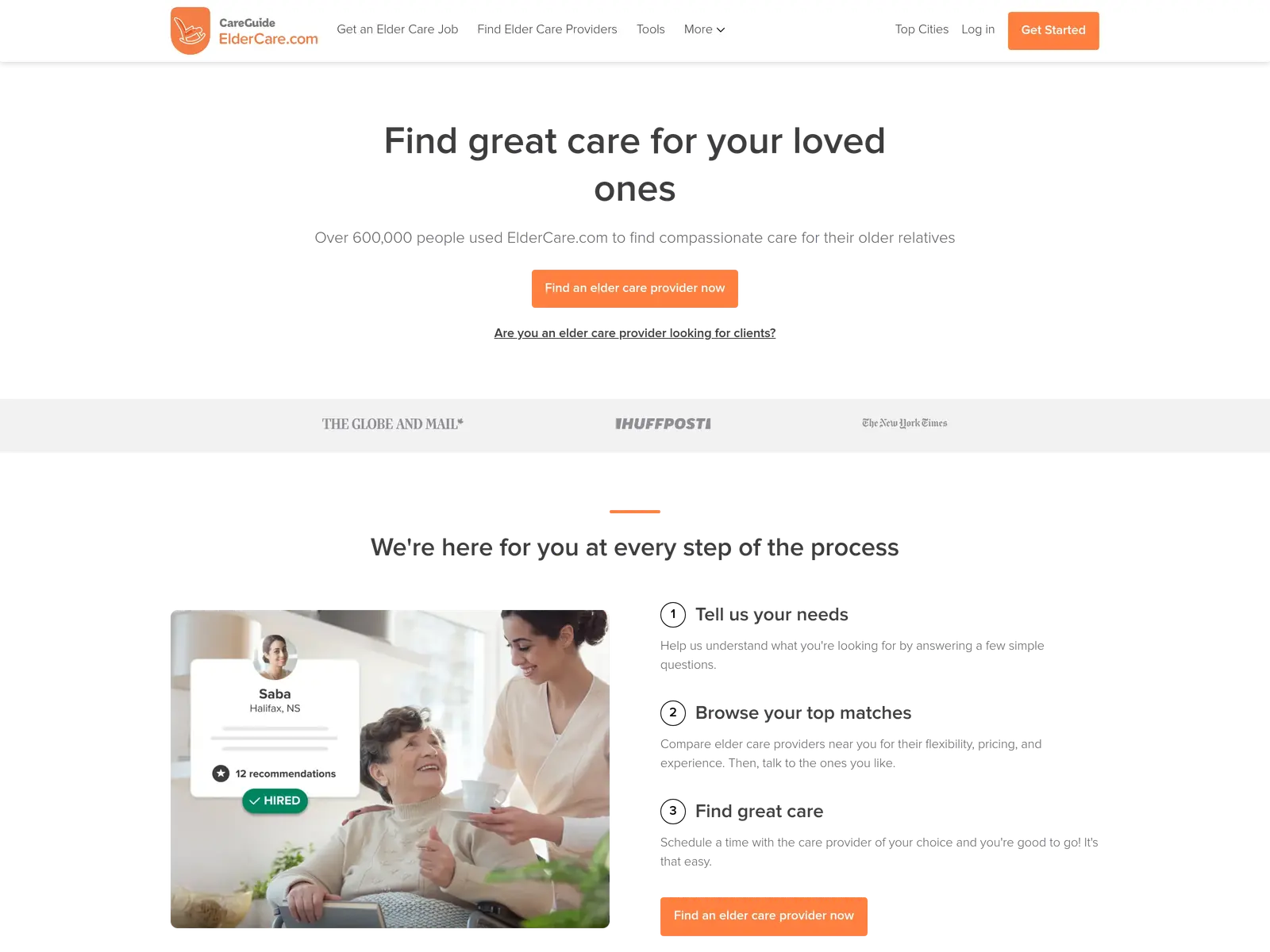 Screenshot of ElderCare.com