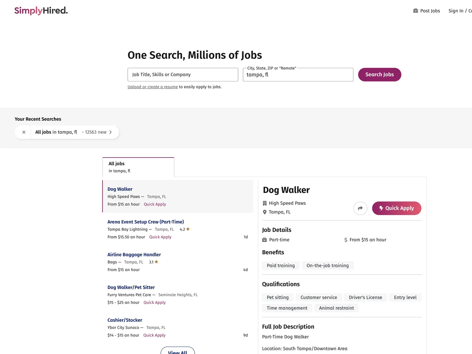 Screenshot of SimplyHired