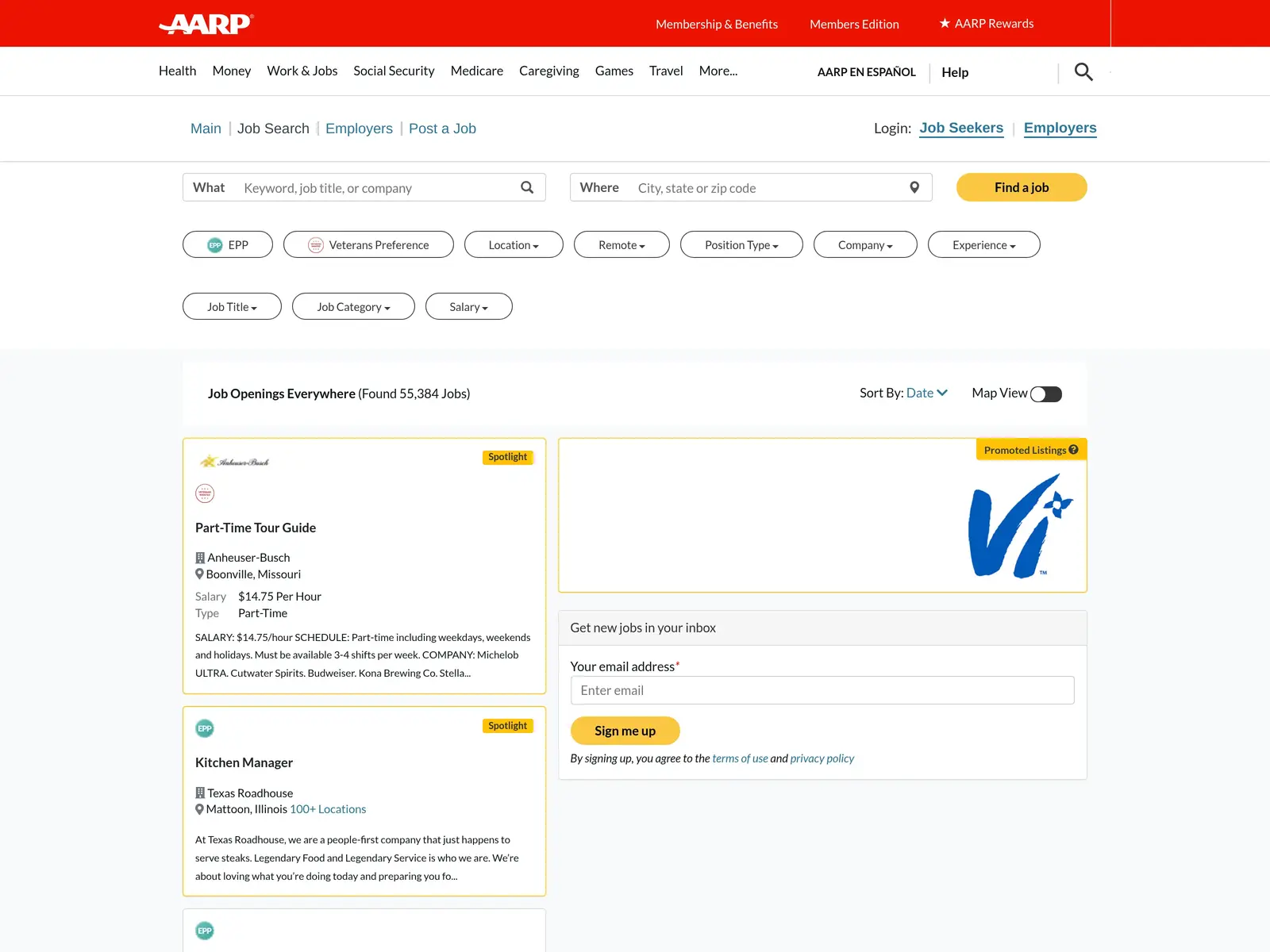 Screenshot of AARP Job Board