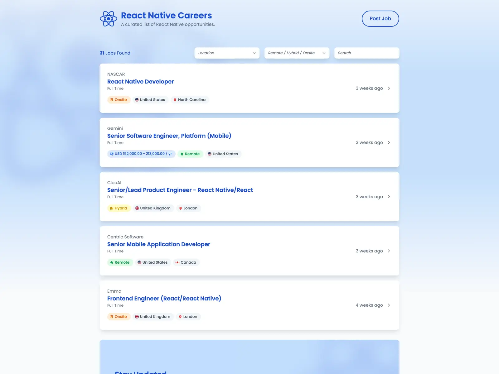 Screenshot of React Native Careers