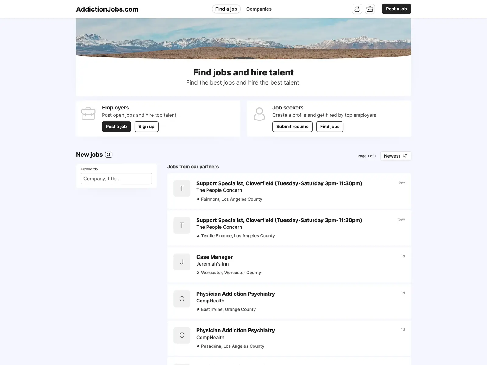 Screenshot of AddictionJobs.com