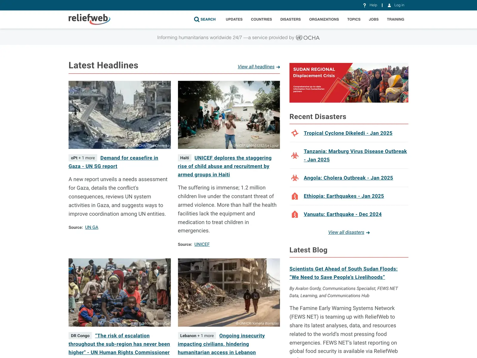 Screenshot of ReliefWeb