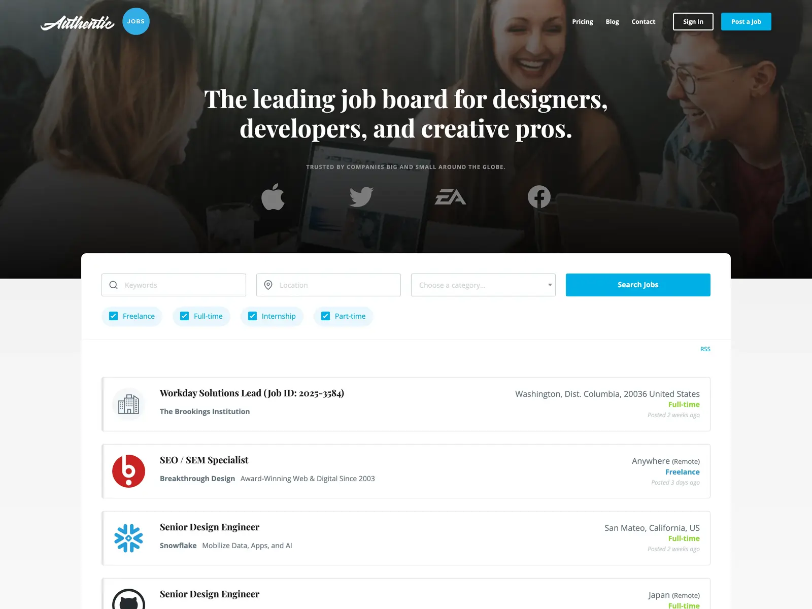 Screenshot of Authentic Jobs
