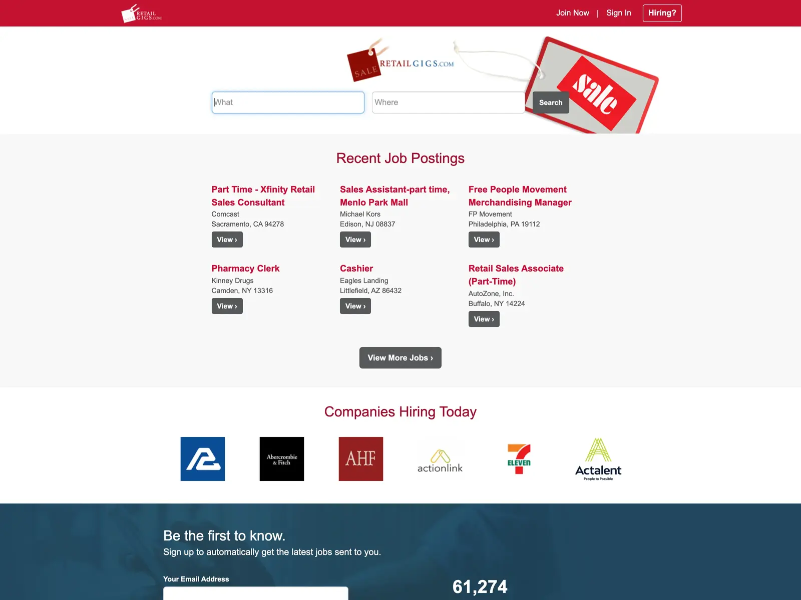 Screenshot of RetailGigs
