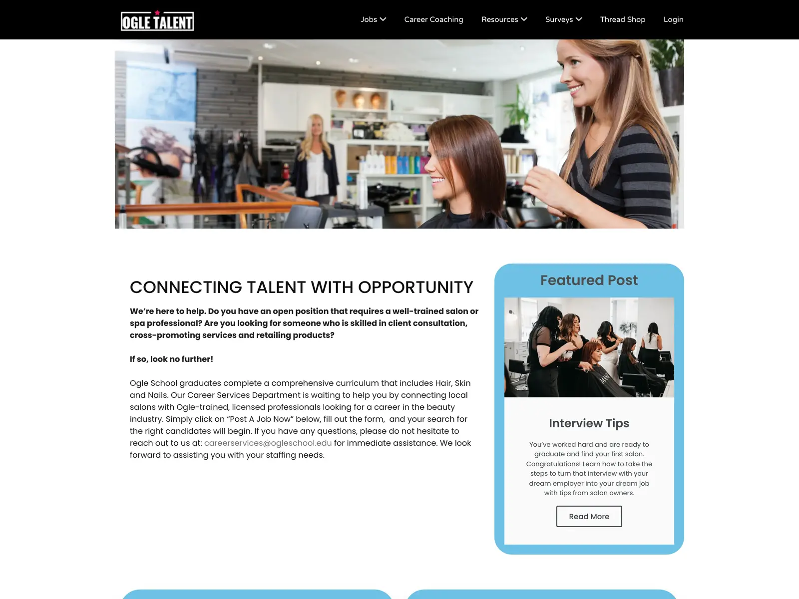 Screenshot of Ogle Talent