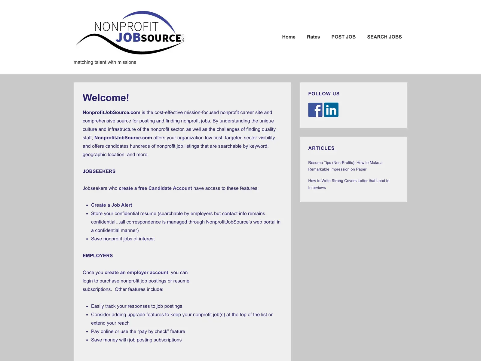 Screenshot of NonprofitJobSource.com