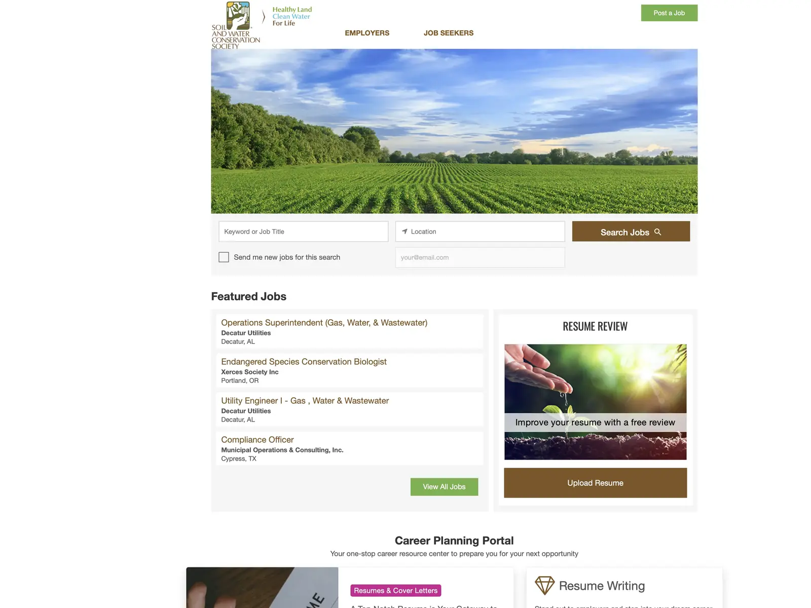 Screenshot of Conservation Jobs - SWCS Conservation Career Center