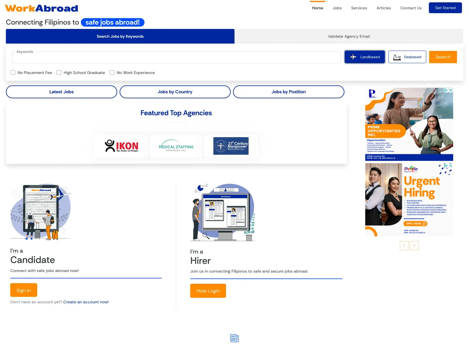 Screenshot of WorkAbroad.ph