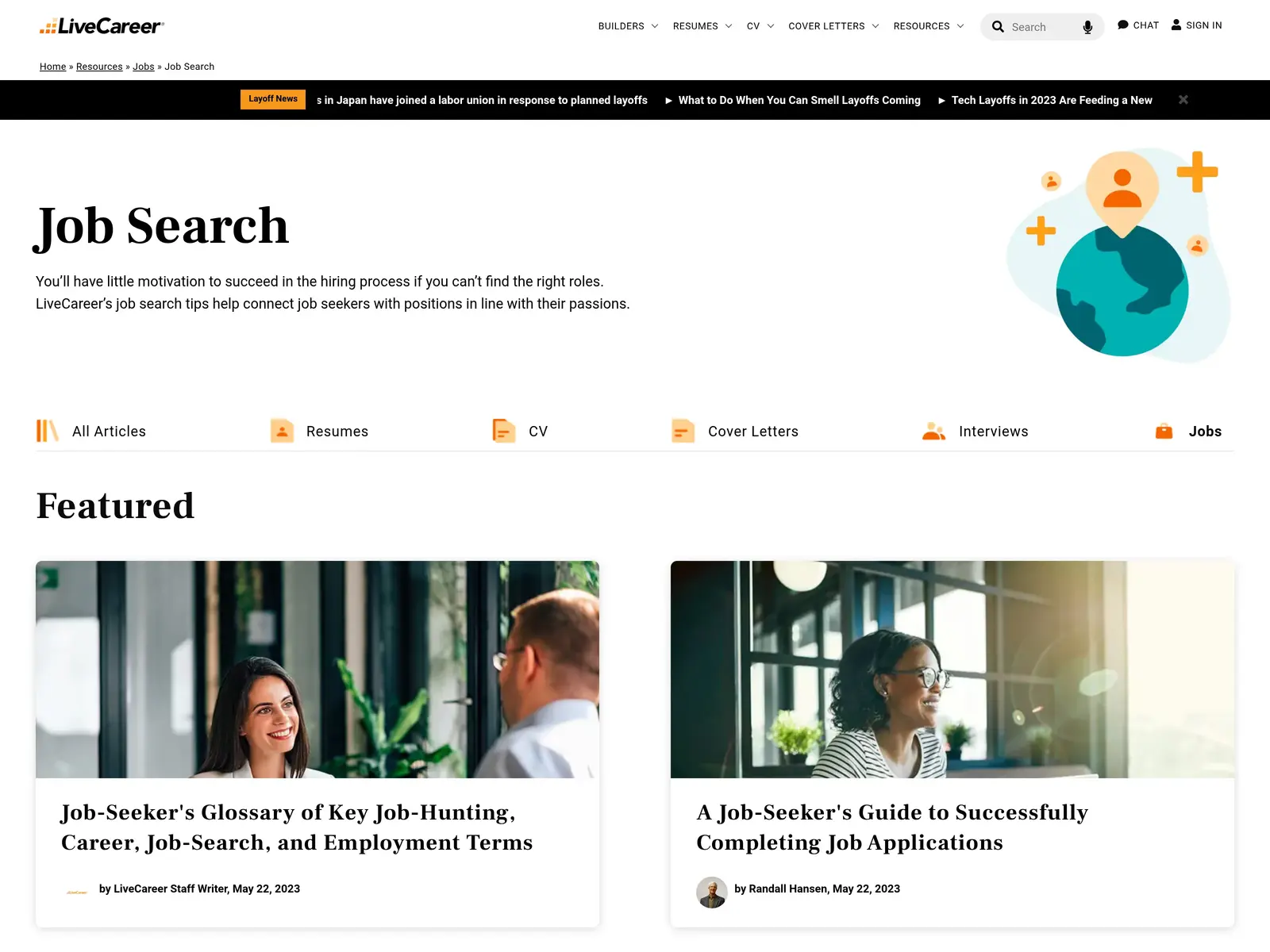 Screenshot of LiveCareer