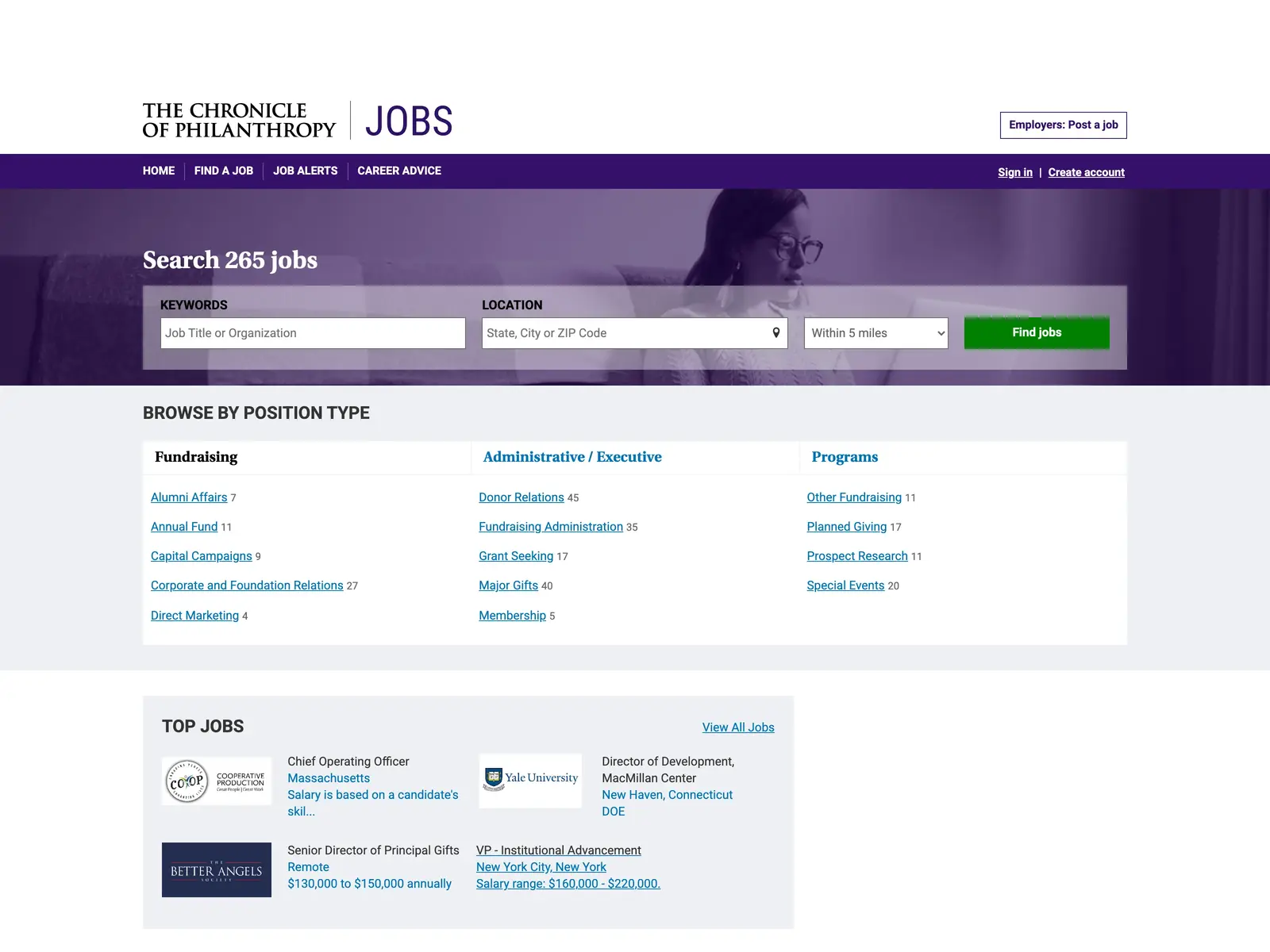 Screenshot of The Chronicle of Philanthropy Jobs
