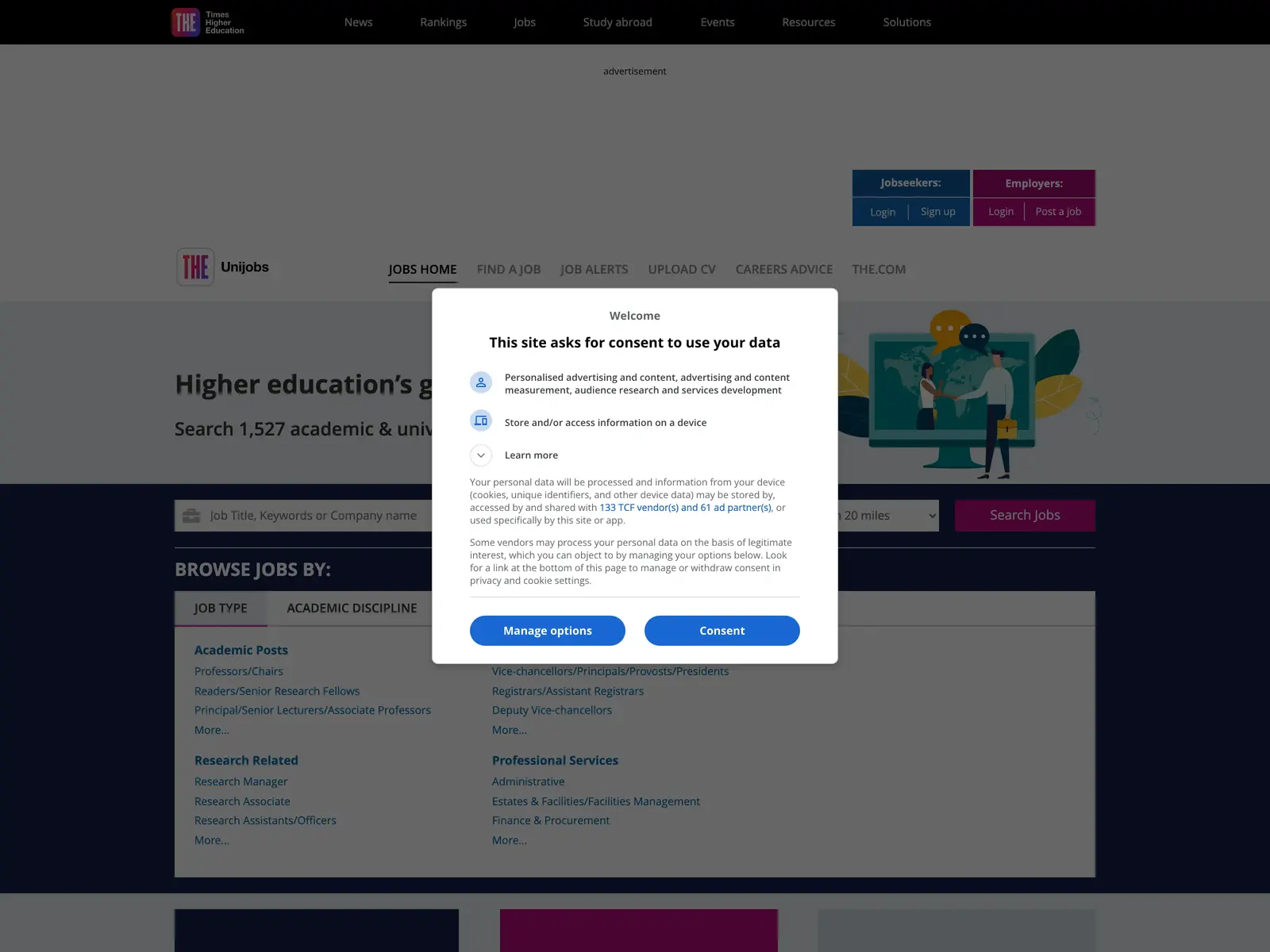 Screenshot of THEunijobs