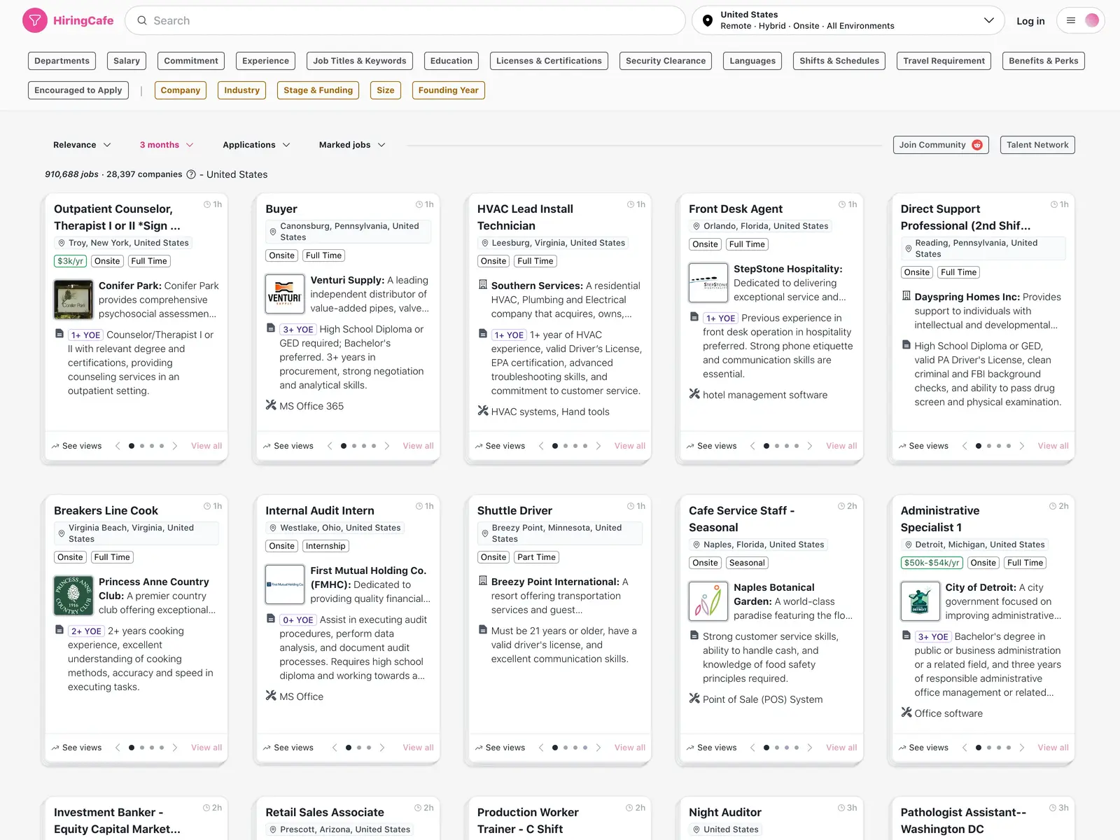 Screenshot of HiringCafe