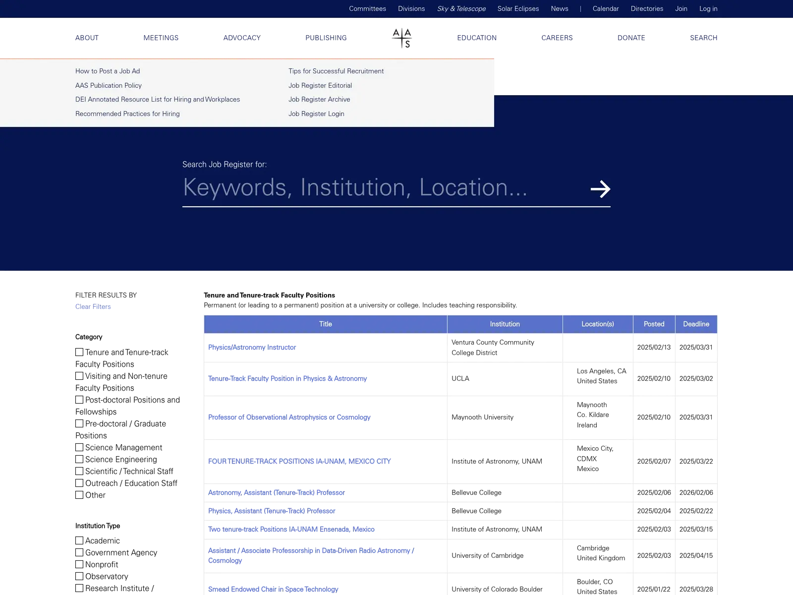 Screenshot of AAS Job Register
