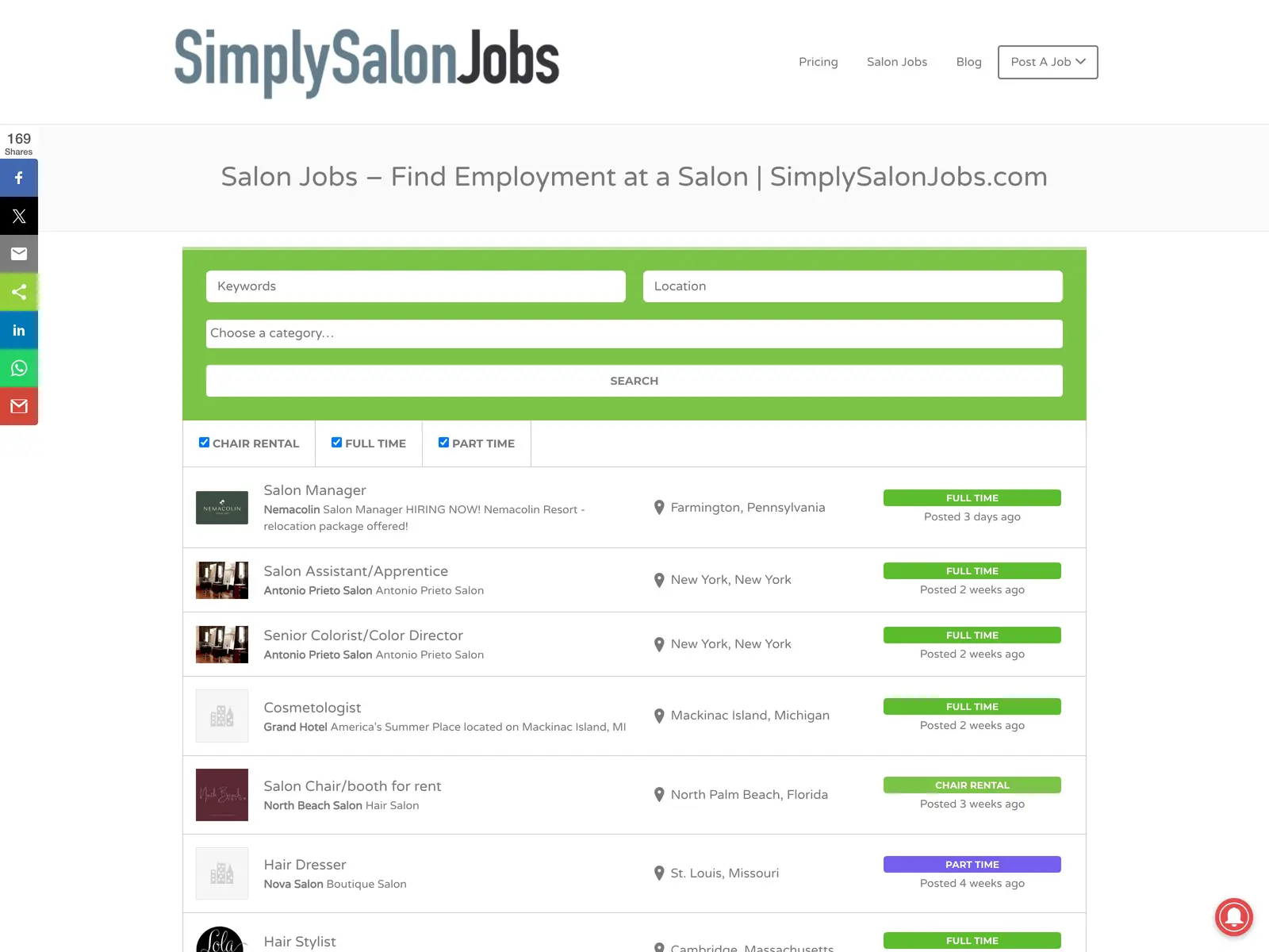 Screenshot of SimplySalonJobs.com