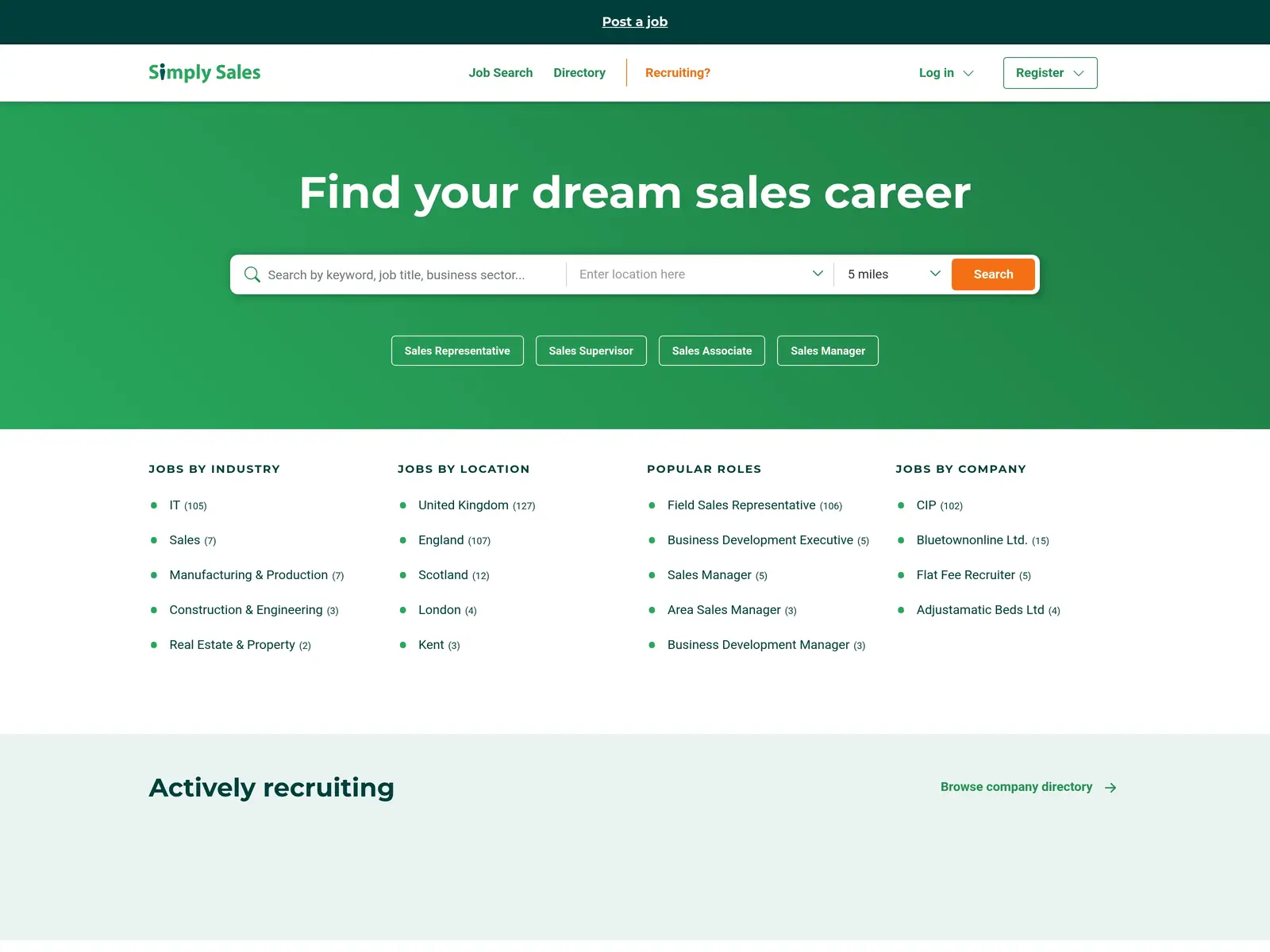 Screenshot of Simply Sales Jobs