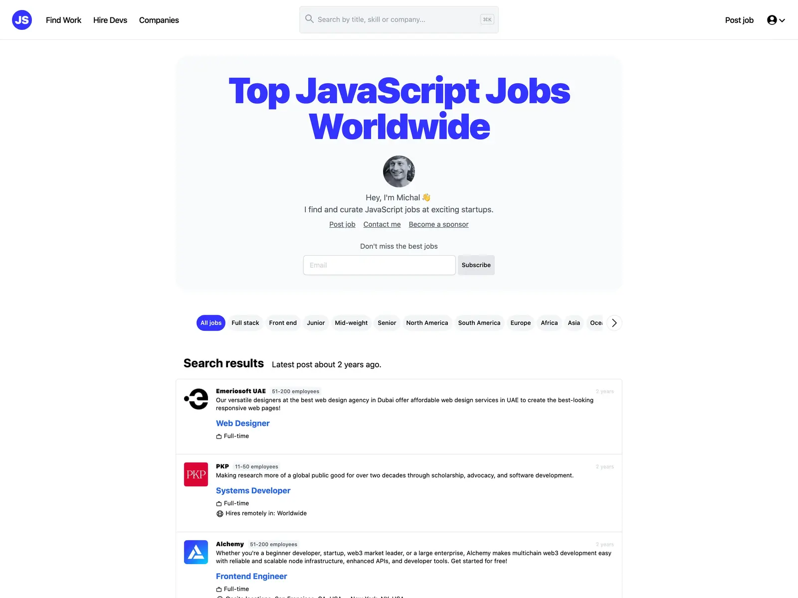 Screenshot of JobsinJS