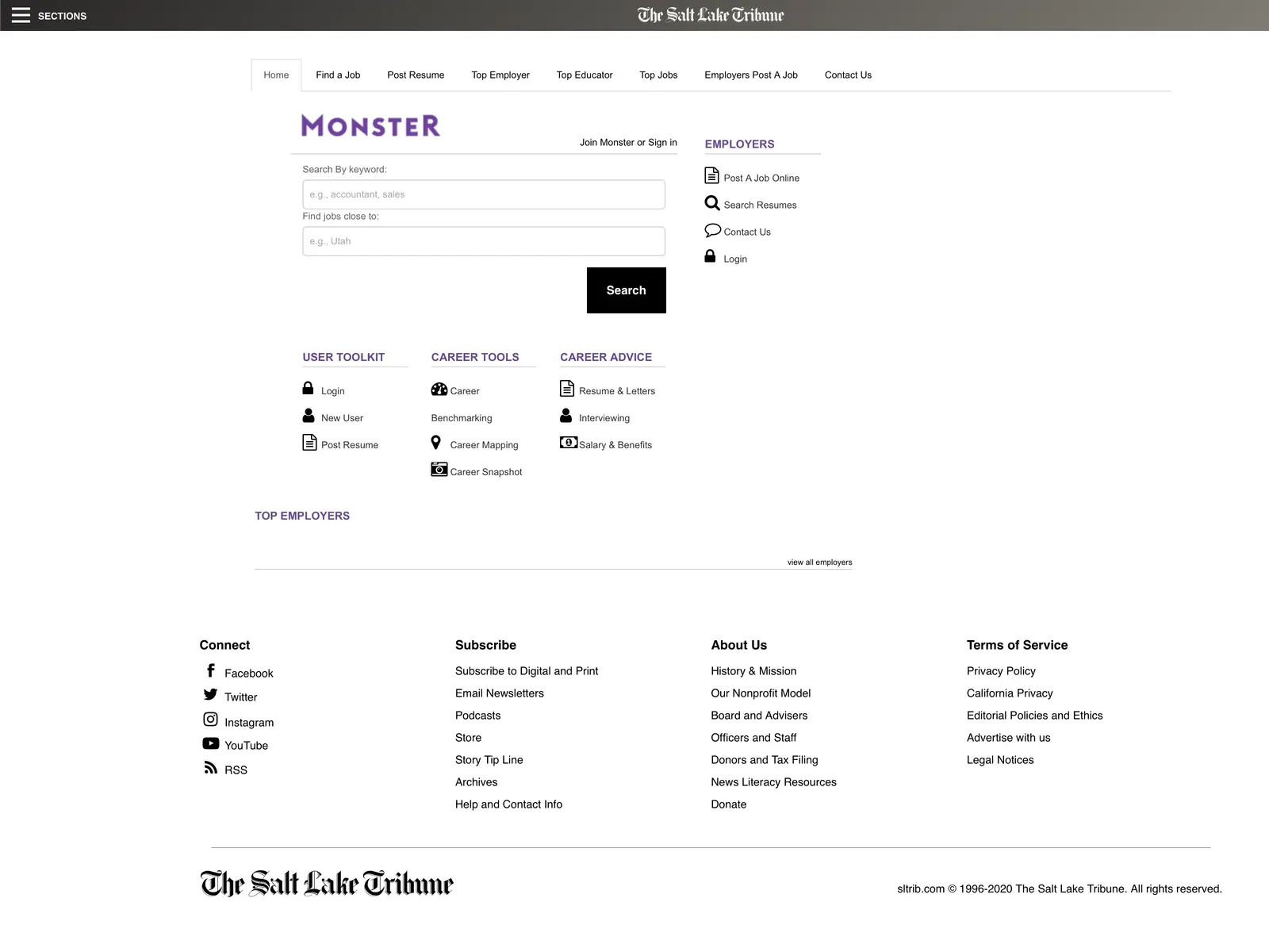 Screenshot of The Salt Lake Tribune Jobs