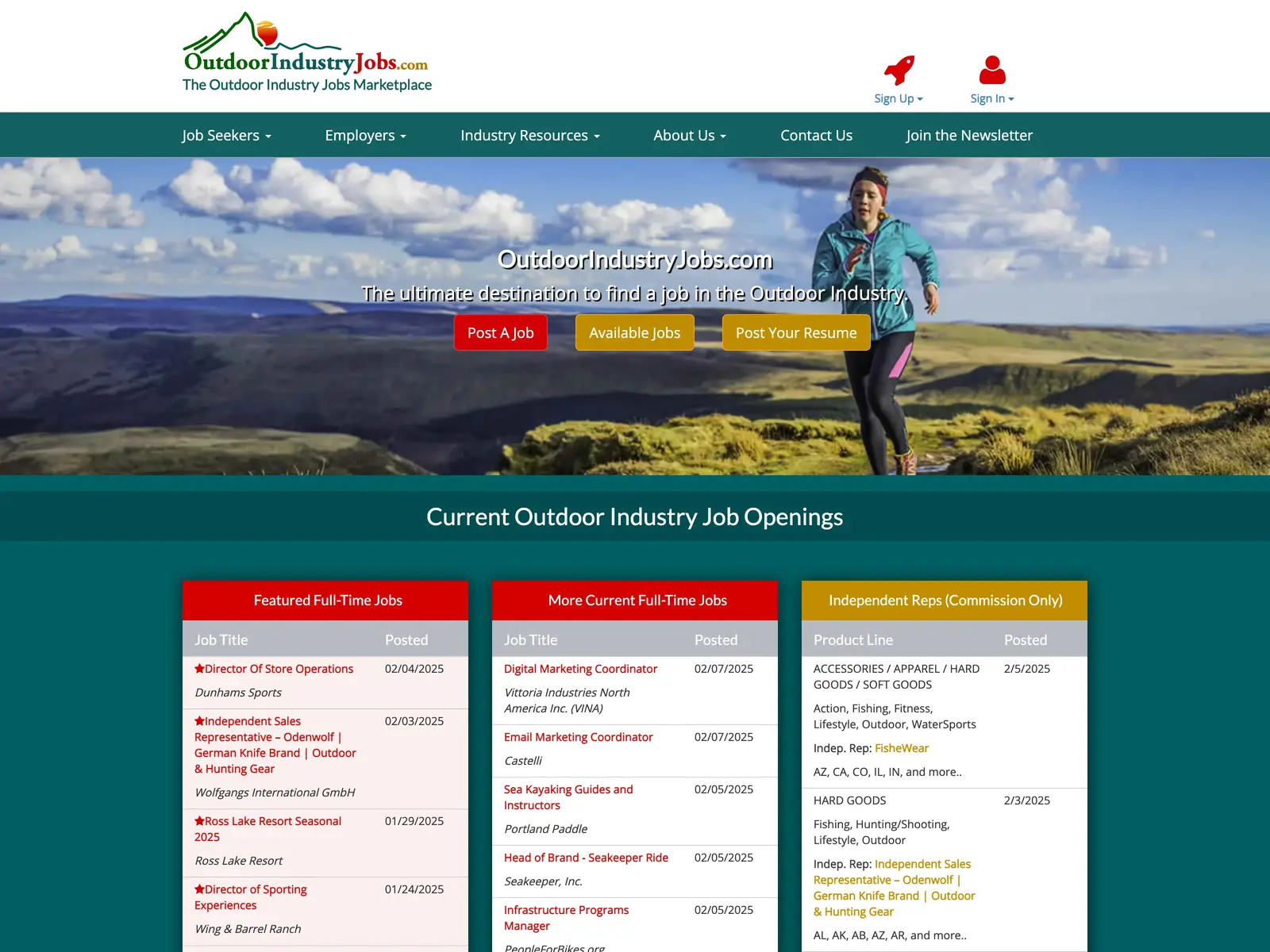 Screenshot of Outdoor Industry Jobs