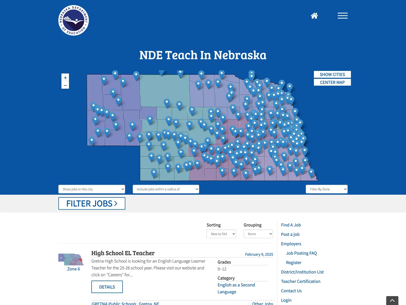 Screenshot of NDE Teach In Nebraska