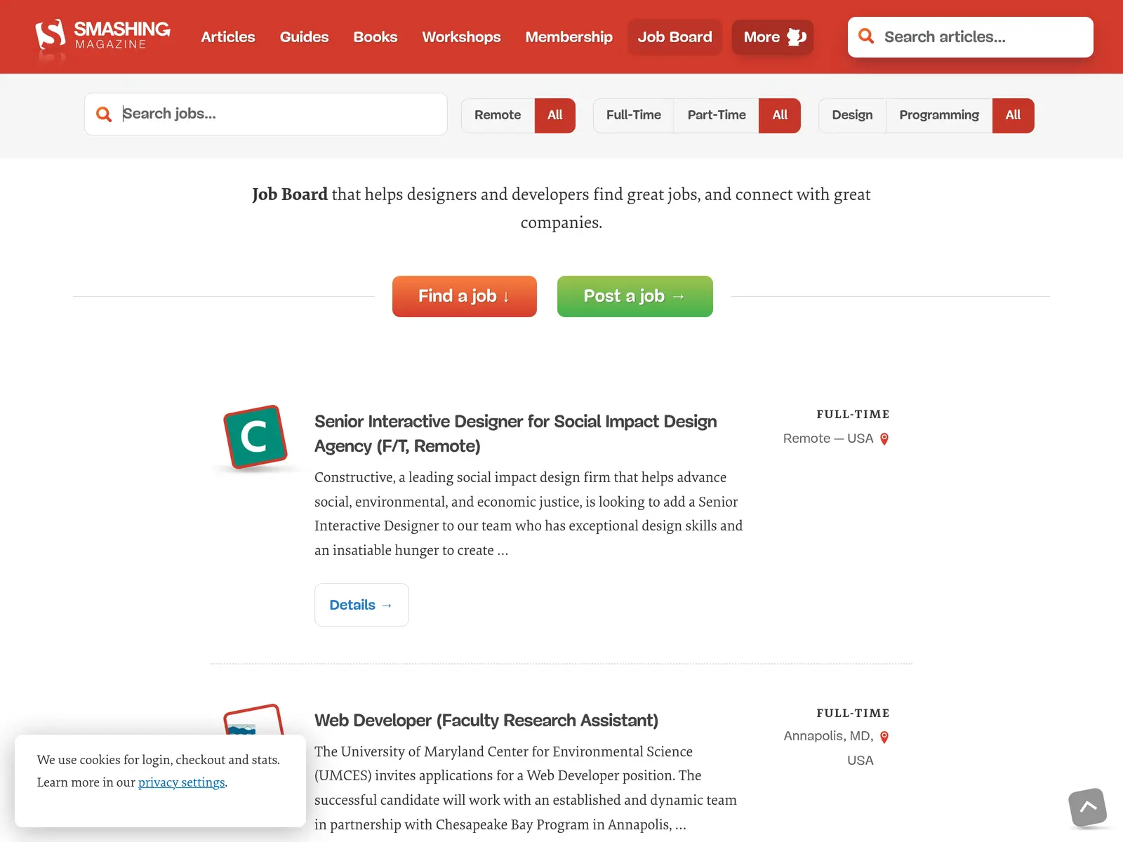 Screenshot of Jobs — Smashing Magazine