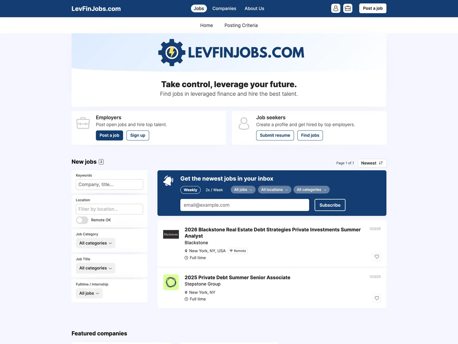 Screenshot of LevFinJobs.com