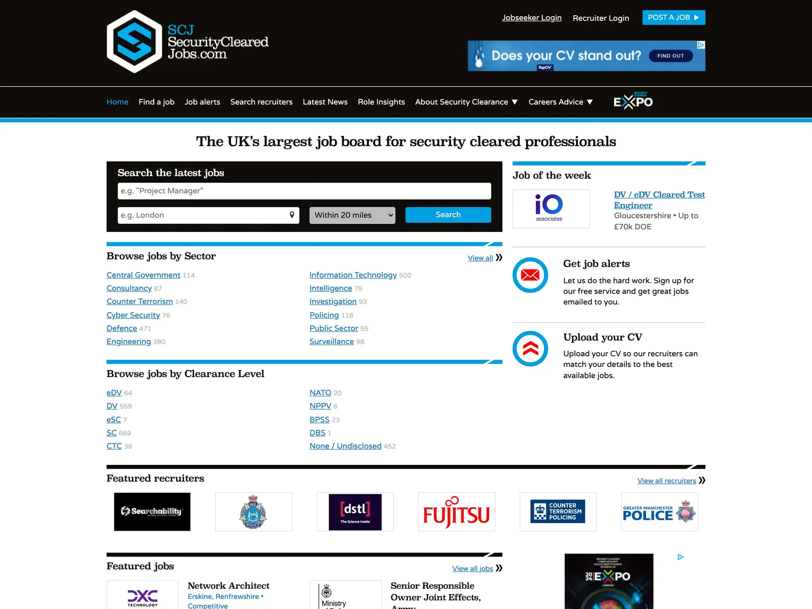 Screenshot of SecurityClearedJobs.com