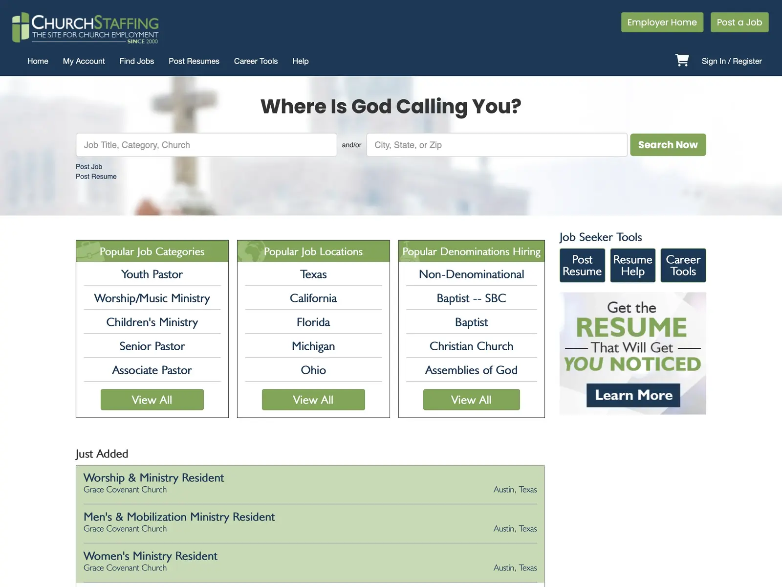 Screenshot of ChurchStaffing