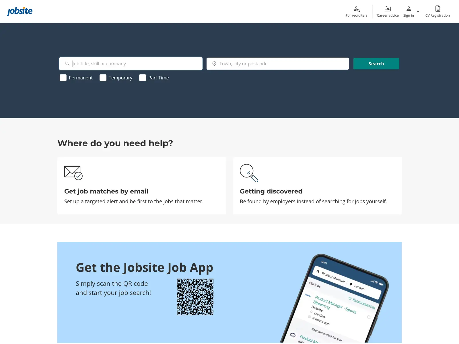 Screenshot of Jobsite UK