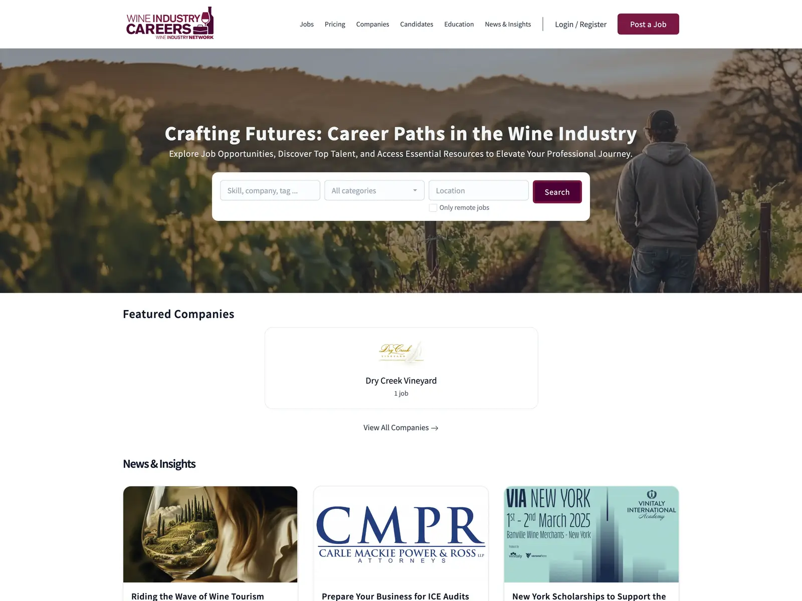 Screenshot of Wine Industry Careers