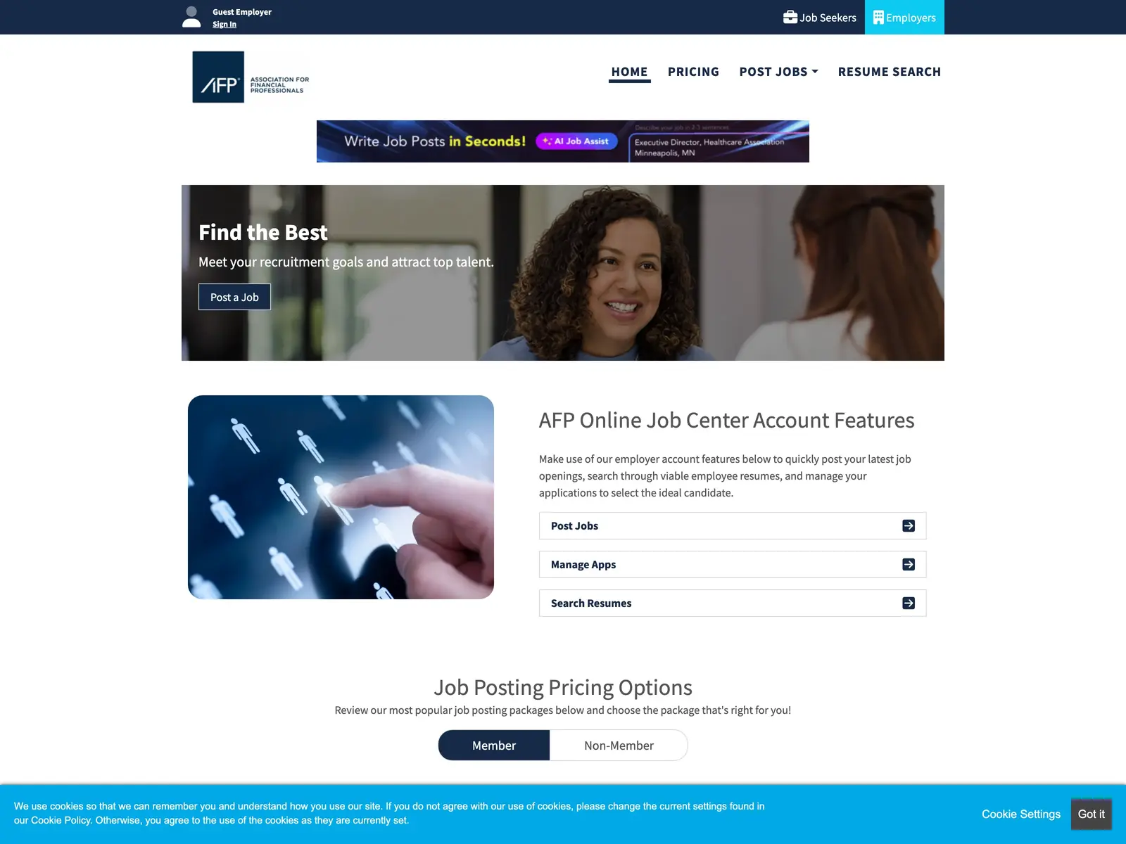 Screenshot of AFP Online Job Center