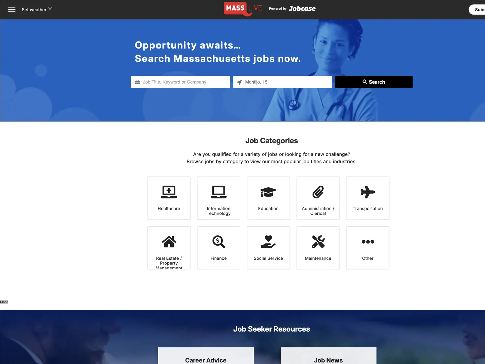 Screenshot of MassLive Jobs