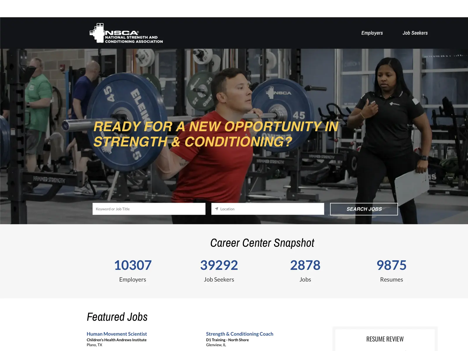 Screenshot of NSCA Job Board